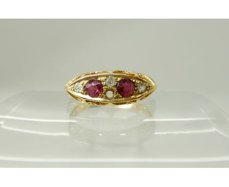 An 18ct gold ruby and diamond ring (one diamond missing) size L1/2, weight 2.3gms Condition Report: Available upon request