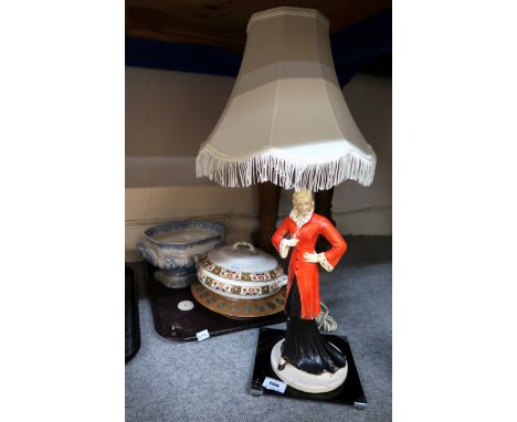 A plaster table lamp modelled as a woman and assorted ceramics Condition Report: Available upon request
