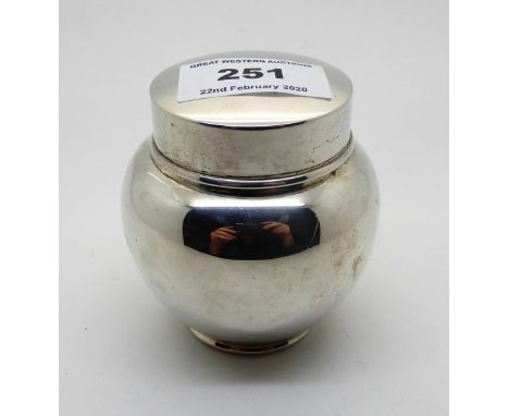 A silver tea caddy, rubbed marks, 7.5cm high, 119gms Condition Report: Available upon request