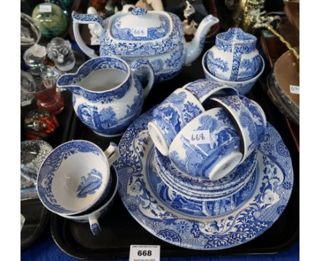 A Spode Italian pattern teaset comprising six cups and saucers, teapot, two jugs, sugar bowl and two plates Condition Report: