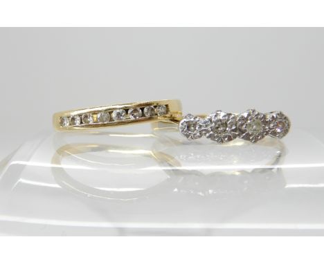 A yellow metal diamond set ring stamped 90% size M, and an 18ct and platinum four illusion set diamond ring size Q1/2, weight