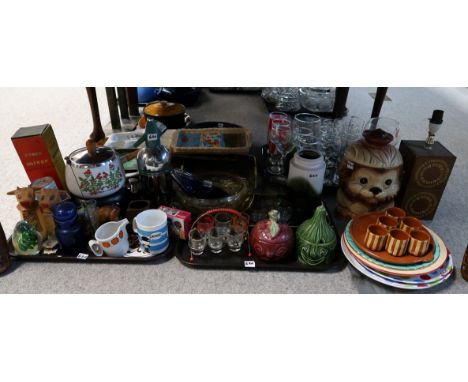 A collection of retro and vintage items including trays, glassware, tablewares, Sylvac Beetroot and Cucumber pots etc Conditi