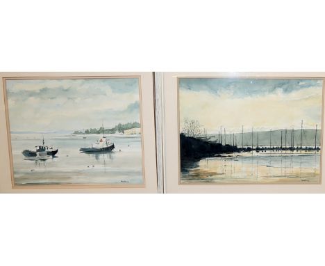 R A HAWKINS Twilight, Rhu Marina, signed, watercolour, 32 x 44cm and another six (7) Condition Report: Available upon request
