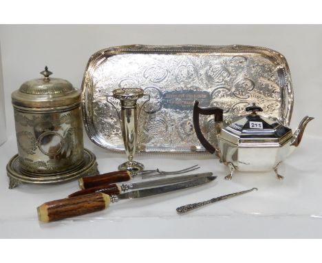 A tray lot of EP - biscuit barrel, teapot, tray etc Condition Report: Available upon request
