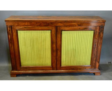 A 19th Century Rosewood Chiffonier with two fabric pleated doors raised upon bracket feet, 130cm wide, 30cm deep, 84cm high 