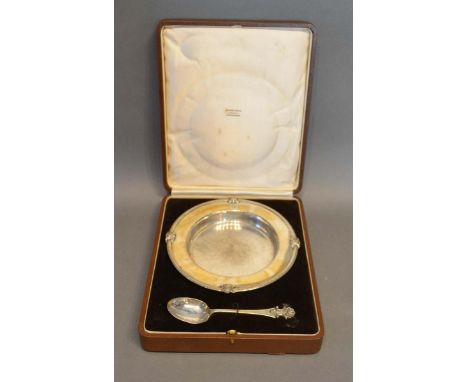 A George V Silver Presentation Bowl and Spoon retailed by Mappin &amp; Webb within fitted lined case 