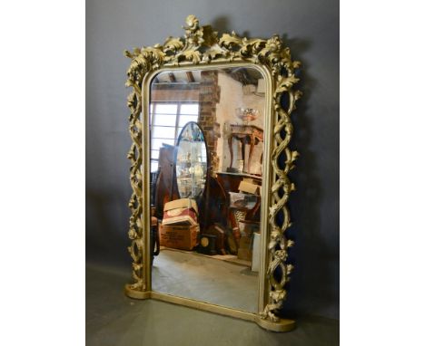 A 19th Century French Large Gilded Overmantel Mirror with foliate scroll vine border, 183cm high, 123cm wide 