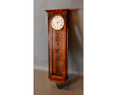 A 19th Century Rosewood Vienna Wall Clock, the enamel dial with Roman numerals and inscribed B Stotz, 111cm high 
