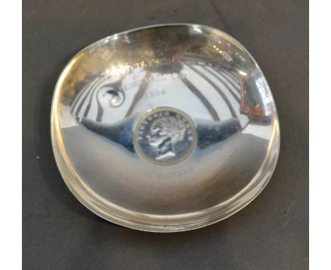 An Indian Silver Commemorative Dish inscribed Calcutta Polo Club, Carmichael Cup, 1958, Winners Ratanada, Mrs Kettle, Kanwar 