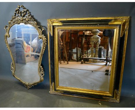 A 20th Century Gilded and Ebonised Rectangular Wall Mirror, 80 x 69cm, together with another similar brass framed wall mirror