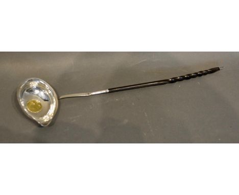 A Georgian Silver and Horn Handled Toddy Ladle by Peter &amp; Ann Bateman, 1794, inset with half crown dated 1712 