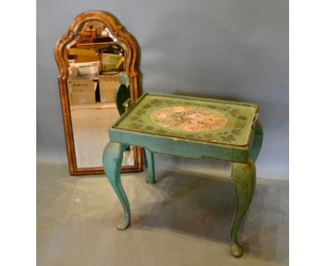 A Chippendale Style Wall Mirror, together with a painted table with removable tole-ware tray 