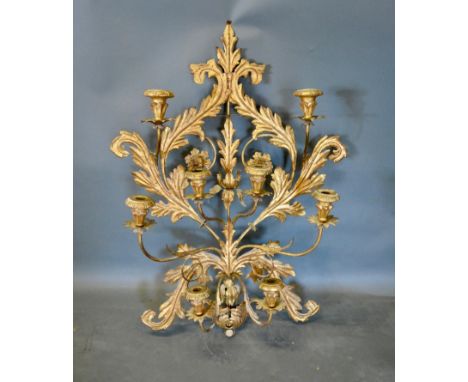 A 20th Century Gilded Metal Candle Bracket of scroll foliate form with eight sconces, 90 x 65cm 