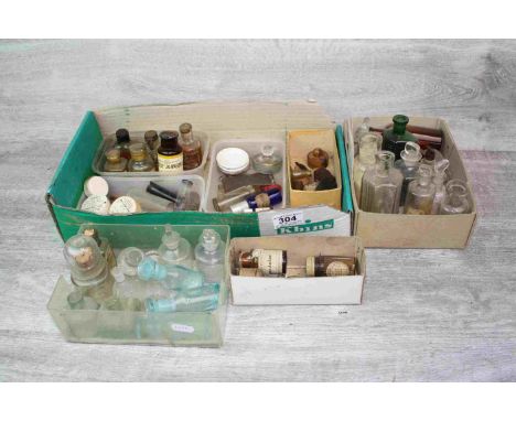 Quantity of vintage glass chemists bottles etc