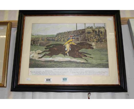 Framed and Glazed Print of a 19th century Horse Racing Engraving ' The Finish for the Derby 1885 '