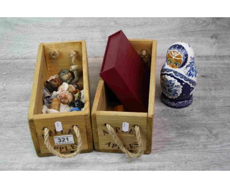 Small quantity of items to include table lighter, cork screw items, Russian dolls, novelty bottle stoppers and two small wood