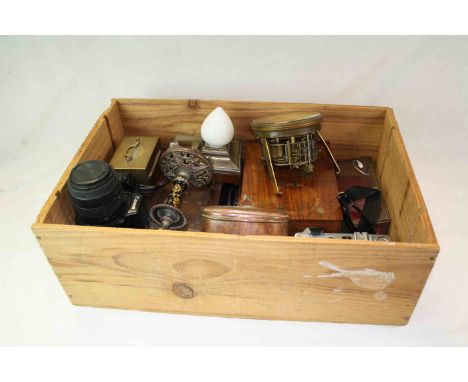 Old Wine Box of Mixed Collectables to include Boxes, Cameras, Lamp, etc