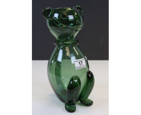 Vintage Studio Green Glass Pitcher / Jug in the form of a Cat, 28cms high