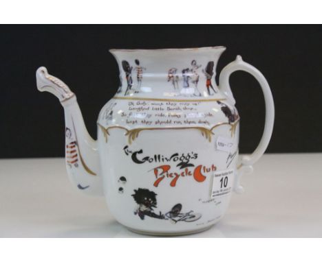 Vintage T &amp; R Boote Waterloo Potteries ceramic Teapot, marked "The Golliwogg's Bicycle Club" and covered with related ima