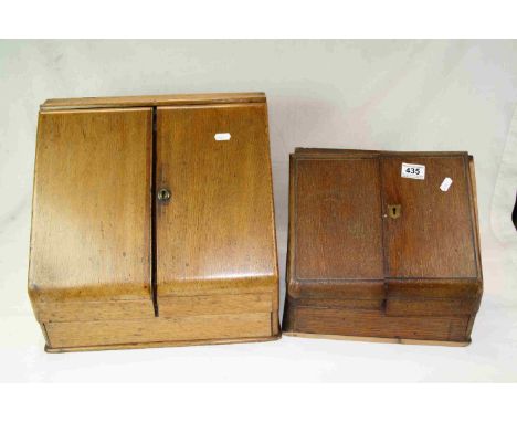 Two vintage Oak Stationary Cabinets, one for restoration the other larger one with integral Calendar &amp; Inkwells etc