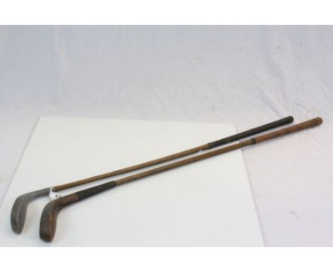 Two Vintage Long Nose Putter Golf Clubs to include Aluminium Head ' Mills ' K Mode 10oz Club and an All Hickory Example with 