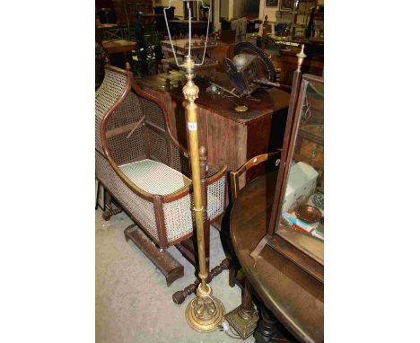 Early Vintage Gilt Brass Standard Lamp with Dolphin Base plus a Large Brass Corinthian Column Table Lamp