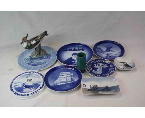 Collection of Royal Copenhagen plus Bing and Grondhal ceramics to include; Bird model, dishes and Christmas plates