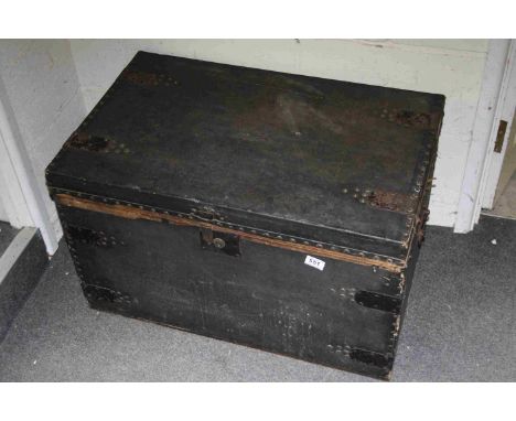 Vintage Canvas Covered and Brass Studded Wooden Trunk with label to interior ' S Jenkins, Bristol ' 76cms x 47cms x 46cms