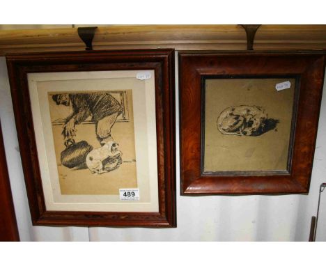 Cecil Aldin, Early 1900's, Two Framed Humorous Print Dog Illustrations