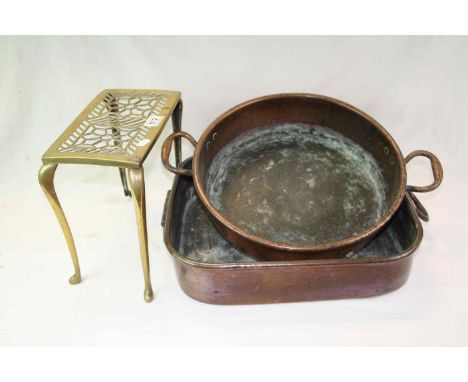 Brass Kettle stand and two vintage Copper jam type pans