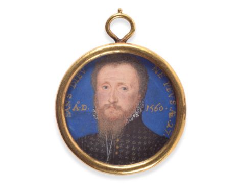  ~ Follower of François Clouet (1522-1572) French Portrait of a bearded man in black doublet  Circular, 3.2cm  