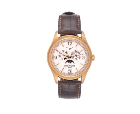 A Fine 18ct Yellow Gold Automatic Annual Calendar Centre Seconds Wristwatch with Power Reserve Indication and Moonphase Displ