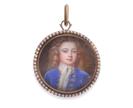  ~ Christian Friedrich Zincke (1683-1767) German Portrait of a young man with light brown hair and blue coat  Contained withi