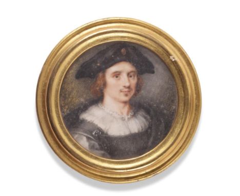  ~ Italian School (19th century) Portrait of a gentleman wearing a black cap, half armour and a lawn chemise  Circular, 7cm  