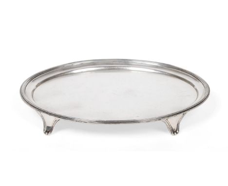 A George III Oval Silver Salver, William Bennett, London 1803, with reeded border and on four bracket feet, 25.5cm wide, 16.2