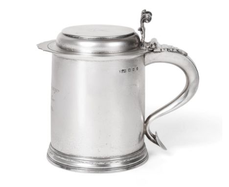 An Edwardian Scottish Silver Tankard of William and Mary Style, Mackay &amp; Chisholm, Edinburgh 1904, plain with scroll thum