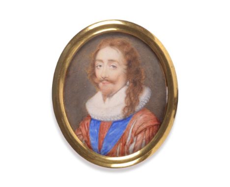  ~ English School (late 18th century) Portrait of Charles I after an earlier painting, with brown hair and slashed red double