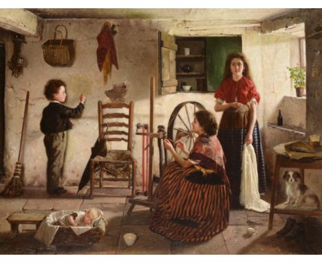 Alexander M Rossi (fl.1870-1903)  Portrait of the artist as a boy (said to be) drawing on a wall in a cottage interior  Signe