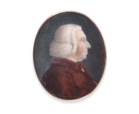  ~ English School (mid-17th century)  Portrait of a gentleman in a brown coat and powdered wig  Oval, 4cm