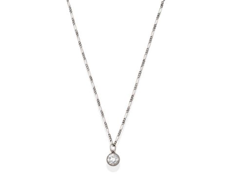 A Diamond Solitaire Pendant on Chain, the old cut diamond in a white millegrain setting, on a figaro link chain, estimated di