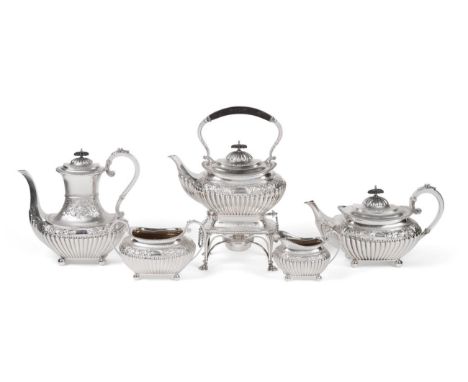 An Edwardian Silver Four Piece Tea and Coffee Service with Kettle on Stand En-Suite, James Dixon &amp; Son, Sheffield 1901/02