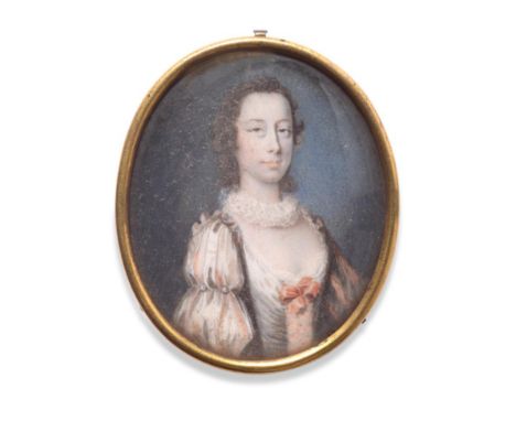  ~ Attributed to Samuel Finney (mid-18th century)  Portrait of a lady wearing a black and white gown, slashed to reveal orang