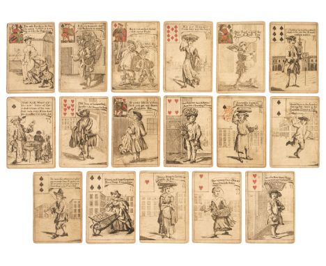 * Kirk (John). The Cries of London, circa 1754, 17/52 copper engraved playing cards, depicting tradesmen and women, comprisin