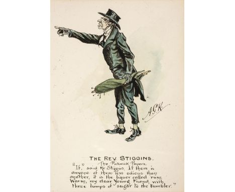 * [Dickens, Charles]. A series of six ink and watercolour illustrations of characters from Charles Dickens' novels, by A.G.K.