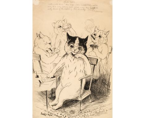* Wain (Louis, 1860-1939). Club Cat, pen and black ink on pale cream wove paper, signed lower left, with inscription in penci
