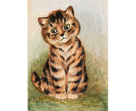 * Wain (Louis, 1860-1939). Portrait of a tabby kitten, circa 1912, pen, black ink and watercolour on paper, signed lower left