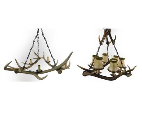 Antler Furniture: Red Deer Antler Mounted Chandeliers, a Red Deer antler mounted chandelier, constructed from three large she