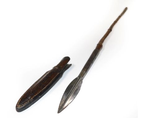Sporting: A Large Otter Hunting Spear, circa 1900, the long ribbed wooden pole, fitted with a high quality spear point with l