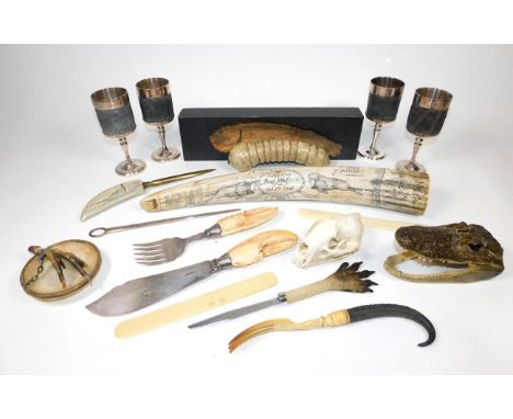 Collectibles: A Selection of Various Natural History Collectibles, to include a fish knife and fork with crab claw handles, s