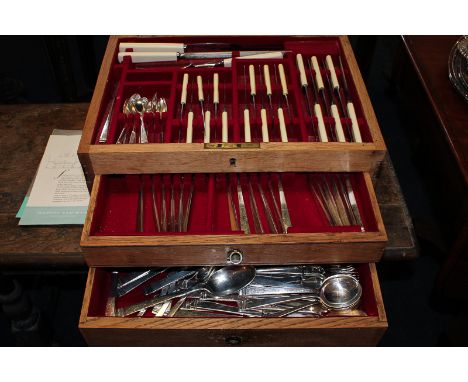 A Mappin and Webb 'classic' pattern plated canteen with six of each, table forks, dessert forks, soup spoons, dessert spoons,